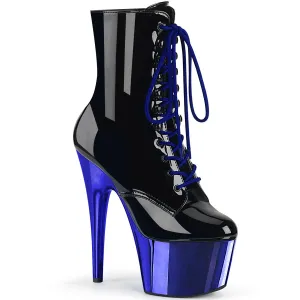 Adore-1020 Black Patent/ Royal Blue Chrome, 7" Heels