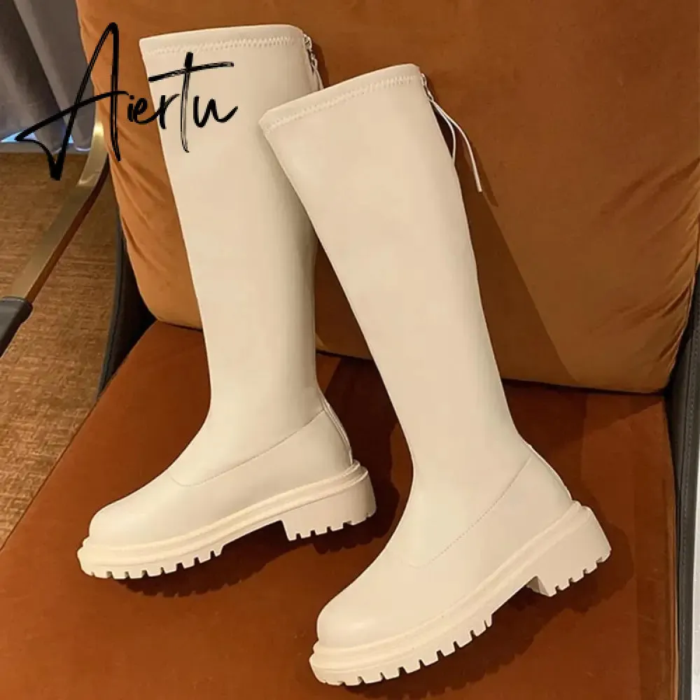 Aiertu Ankle Chelsea Boots New Winter Mid Heels Platform Women Botas Snow Warm Designer Motorcycle Boots Gladiator Oxford Zapatos