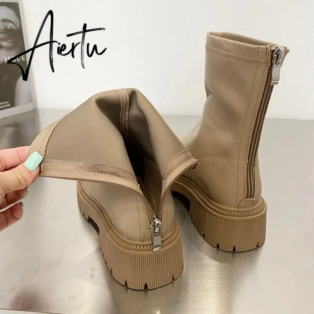 Aiertu Ankle Chelsea Boots New Winter Mid Heels Platform Women Botas Snow Warm Designer Motorcycle Boots Gladiator Oxford Zapatos