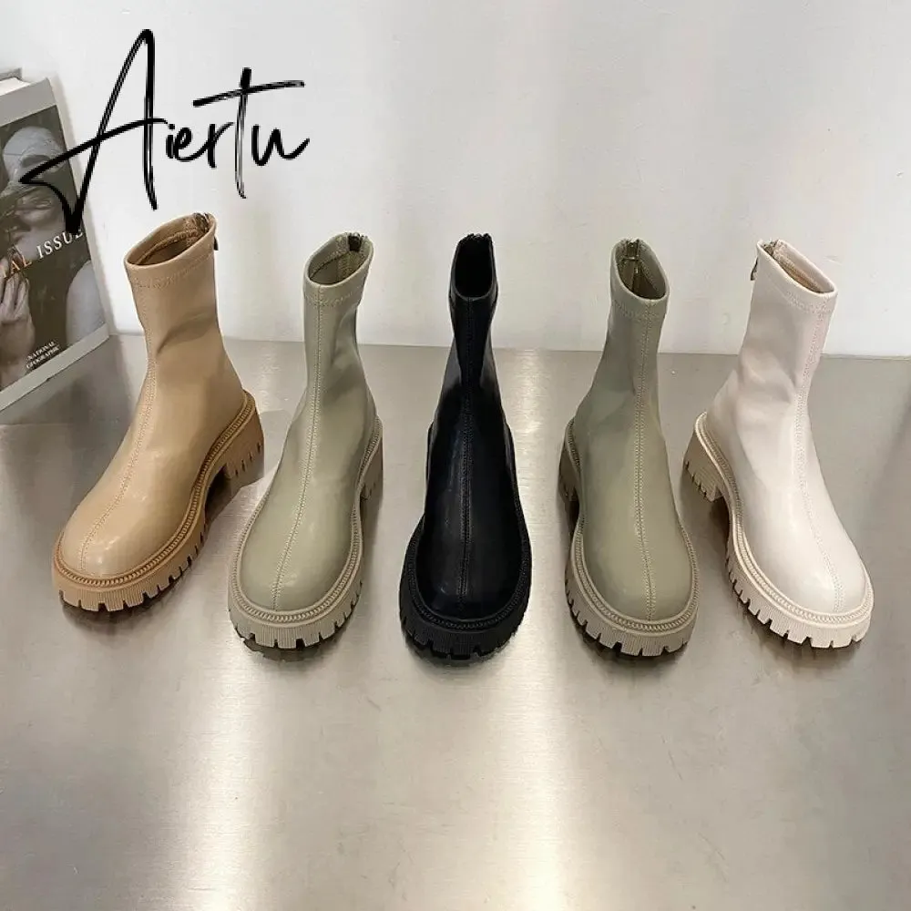 Aiertu Ankle Chelsea Boots New Winter Mid Heels Platform Women Botas Snow Warm Designer Motorcycle Boots Gladiator Oxford Zapatos