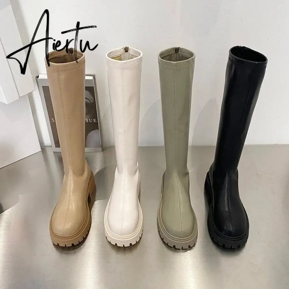 Aiertu Ankle Chelsea Boots New Winter Mid Heels Platform Women Botas Snow Warm Designer Motorcycle Boots Gladiator Oxford Zapatos