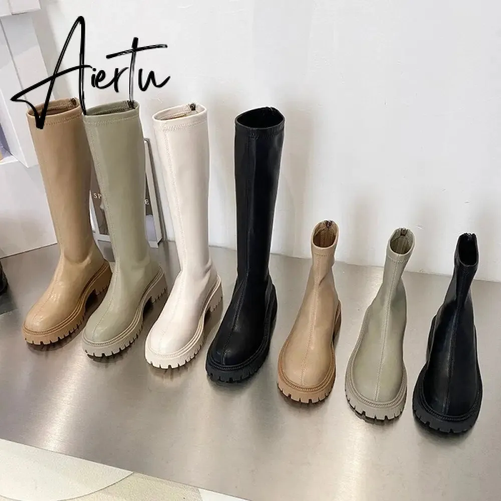 Aiertu Ankle Chelsea Boots New Winter Mid Heels Platform Women Botas Snow Warm Designer Motorcycle Boots Gladiator Oxford Zapatos