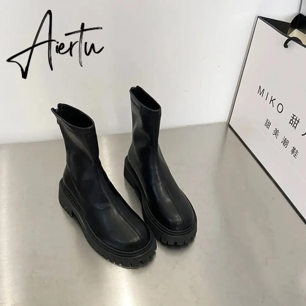 Aiertu Ankle Chelsea Boots New Winter Mid Heels Platform Women Botas Snow Warm Designer Motorcycle Boots Gladiator Oxford Zapatos