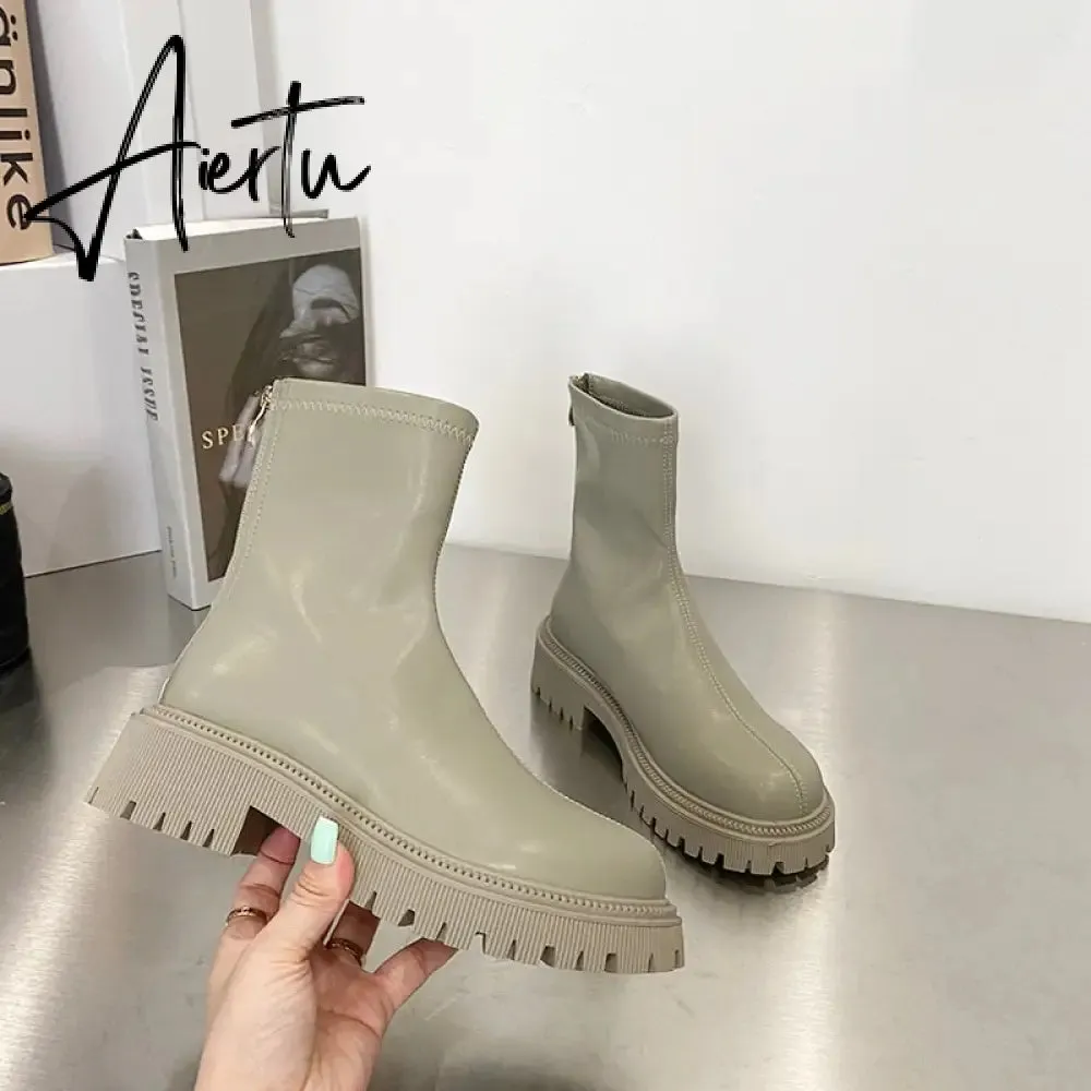 Aiertu Ankle Chelsea Boots New Winter Mid Heels Platform Women Botas Snow Warm Designer Motorcycle Boots Gladiator Oxford Zapatos