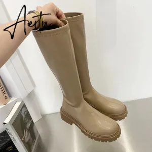 Aiertu Ankle Chelsea Boots New Winter Mid Heels Platform Women Botas Snow Warm Designer Motorcycle Boots Gladiator Oxford Zapatos