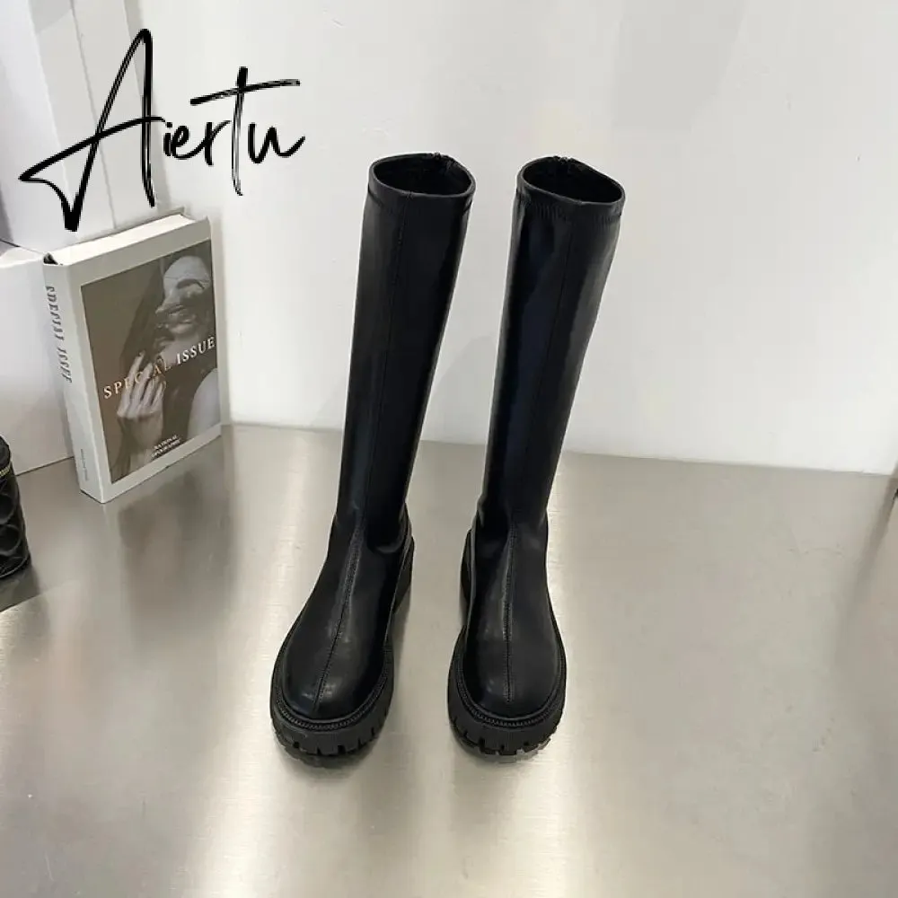 Aiertu Ankle Chelsea Boots New Winter Mid Heels Platform Women Botas Snow Warm Designer Motorcycle Boots Gladiator Oxford Zapatos
