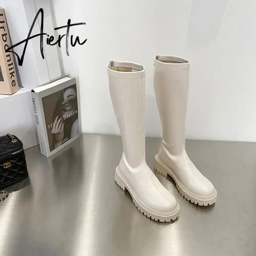 Aiertu Ankle Chelsea Boots New Winter Mid Heels Platform Women Botas Snow Warm Designer Motorcycle Boots Gladiator Oxford Zapatos
