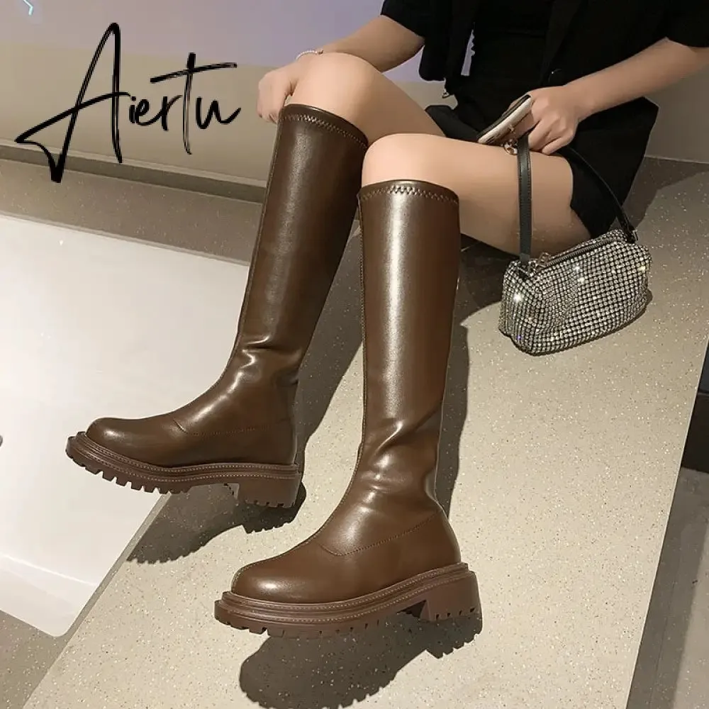 Aiertu Ankle Chelsea Boots New Winter Mid Heels Platform Women Botas Snow Warm Designer Motorcycle Boots Gladiator Oxford Zapatos