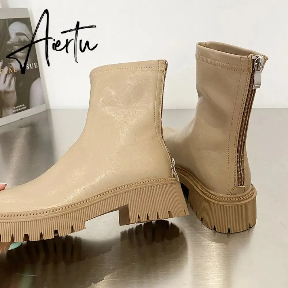 Aiertu Ankle Chelsea Boots New Winter Mid Heels Platform Women Botas Snow Warm Designer Motorcycle Boots Gladiator Oxford Zapatos