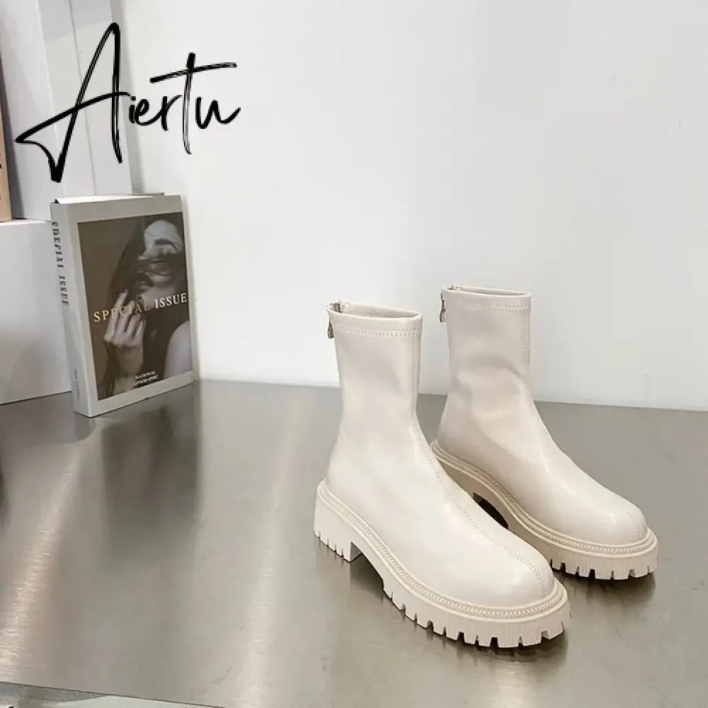 Aiertu Ankle Chelsea Boots New Winter Mid Heels Platform Women Botas Snow Warm Designer Motorcycle Boots Gladiator Oxford Zapatos