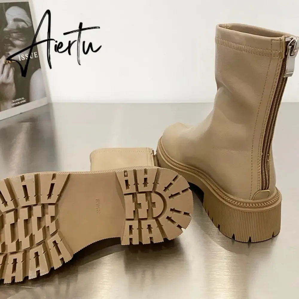 Aiertu Ankle Chelsea Boots New Winter Mid Heels Platform Women Botas Snow Warm Designer Motorcycle Boots Gladiator Oxford Zapatos