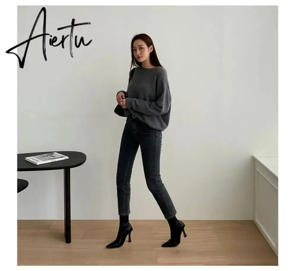 Aiertu Black Women Ankle Boots Woman Thin High Heel Fashion Pointed Toe Zipper Winter Women's Shoes Leather White Short Booties