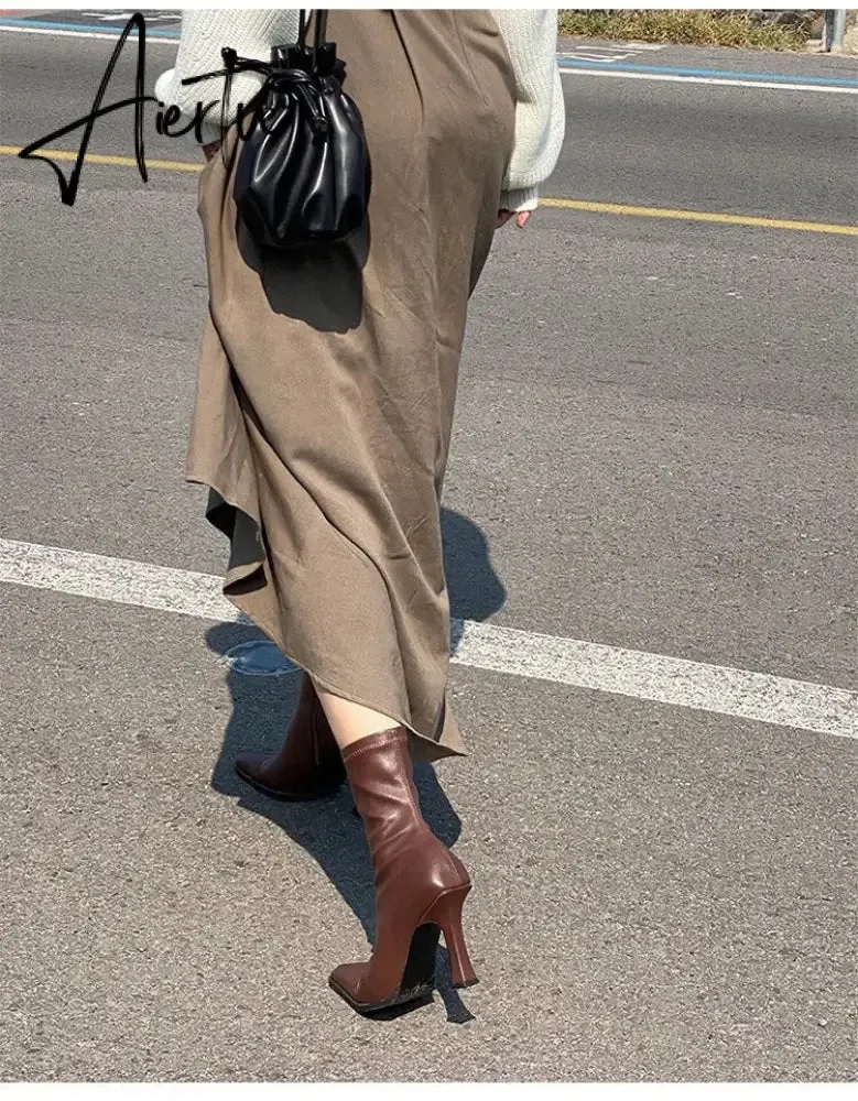 Aiertu Black Women Ankle Boots Woman Thin High Heel Fashion Pointed Toe Zipper Winter Women's Shoes Leather White Short Booties