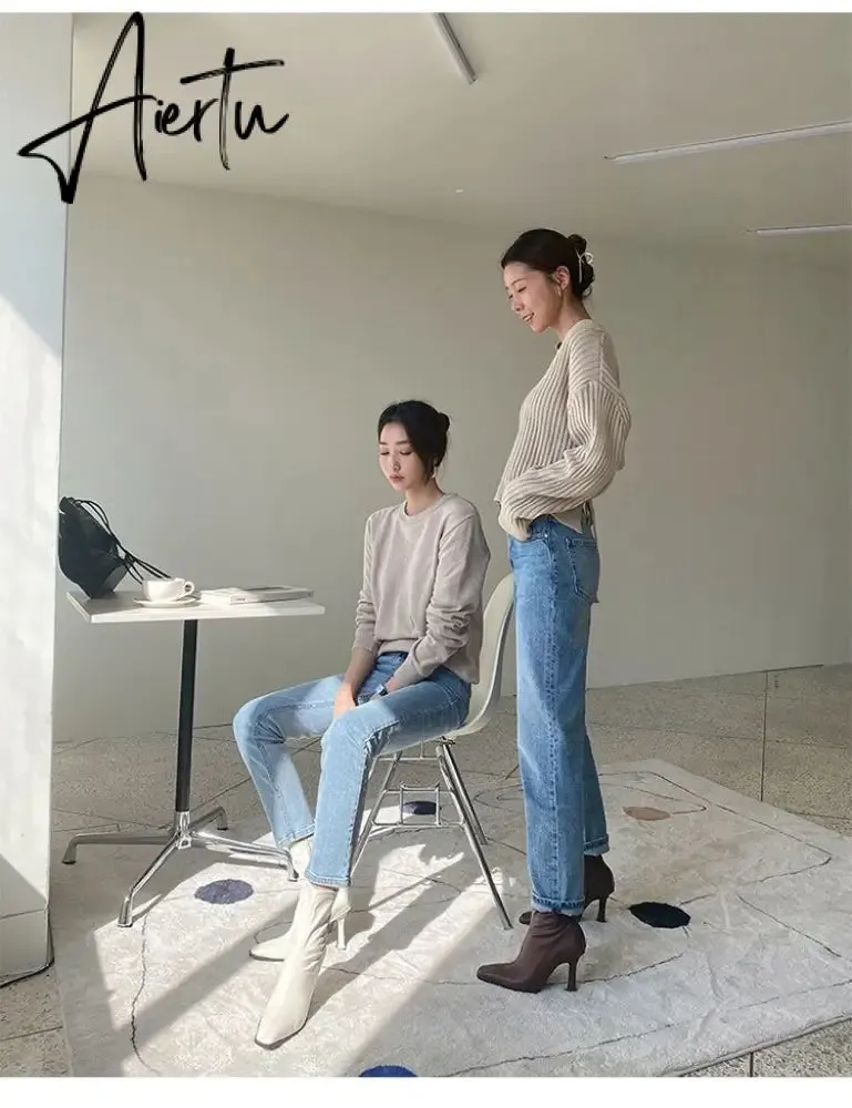 Aiertu Black Women Ankle Boots Woman Thin High Heel Fashion Pointed Toe Zipper Winter Women's Shoes Leather White Short Booties
