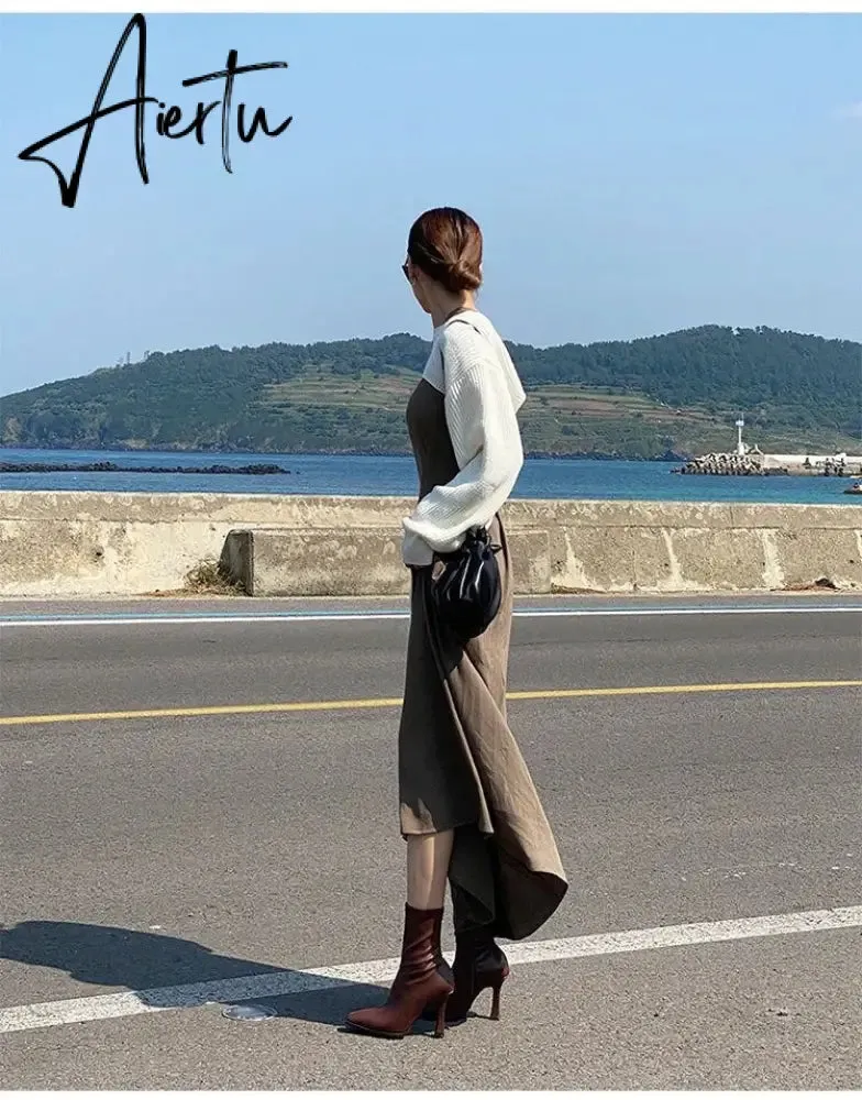 Aiertu Black Women Ankle Boots Woman Thin High Heel Fashion Pointed Toe Zipper Winter Women's Shoes Leather White Short Booties