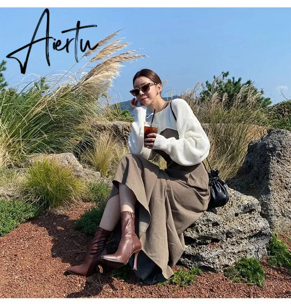 Aiertu Black Women Ankle Boots Woman Thin High Heel Fashion Pointed Toe Zipper Winter Women's Shoes Leather White Short Booties