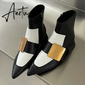 Aiertu New Brand Double Color Zipper Ankle Boots Women Shoe  Pointed Toe Fashion Short Boots Concise Winter Ladies Footwear