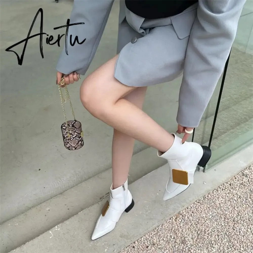 Aiertu New Brand Double Color Zipper Ankle Boots Women Shoe  Pointed Toe Fashion Short Boots Concise Winter Ladies Footwear