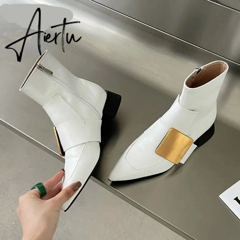 Aiertu New Brand Double Color Zipper Ankle Boots Women Shoe  Pointed Toe Fashion Short Boots Concise Winter Ladies Footwear