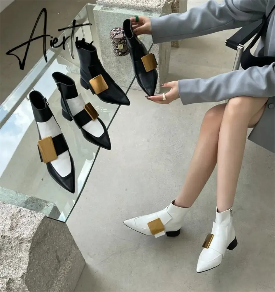 Aiertu New Brand Double Color Zipper Ankle Boots Women Shoe  Pointed Toe Fashion Short Boots Concise Winter Ladies Footwear