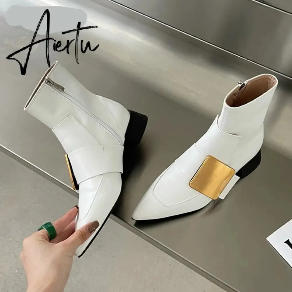 Aiertu New Brand Double Color Zipper Ankle Boots Women Shoe  Pointed Toe Fashion Short Boots Concise Winter Ladies Footwear