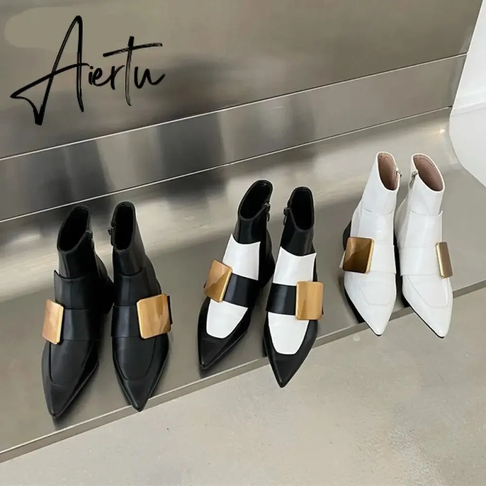 Aiertu New Brand Double Color Zipper Ankle Boots Women Shoe  Pointed Toe Fashion Short Boots Concise Winter Ladies Footwear
