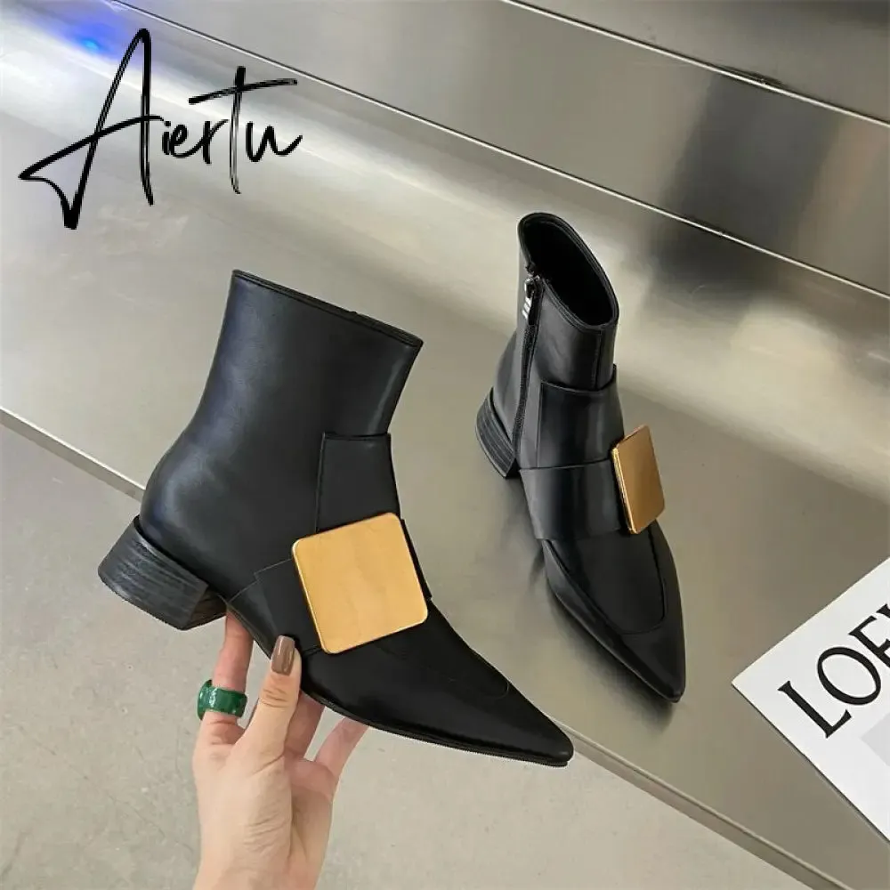 Aiertu New Brand Double Color Zipper Ankle Boots Women Shoe  Pointed Toe Fashion Short Boots Concise Winter Ladies Footwear
