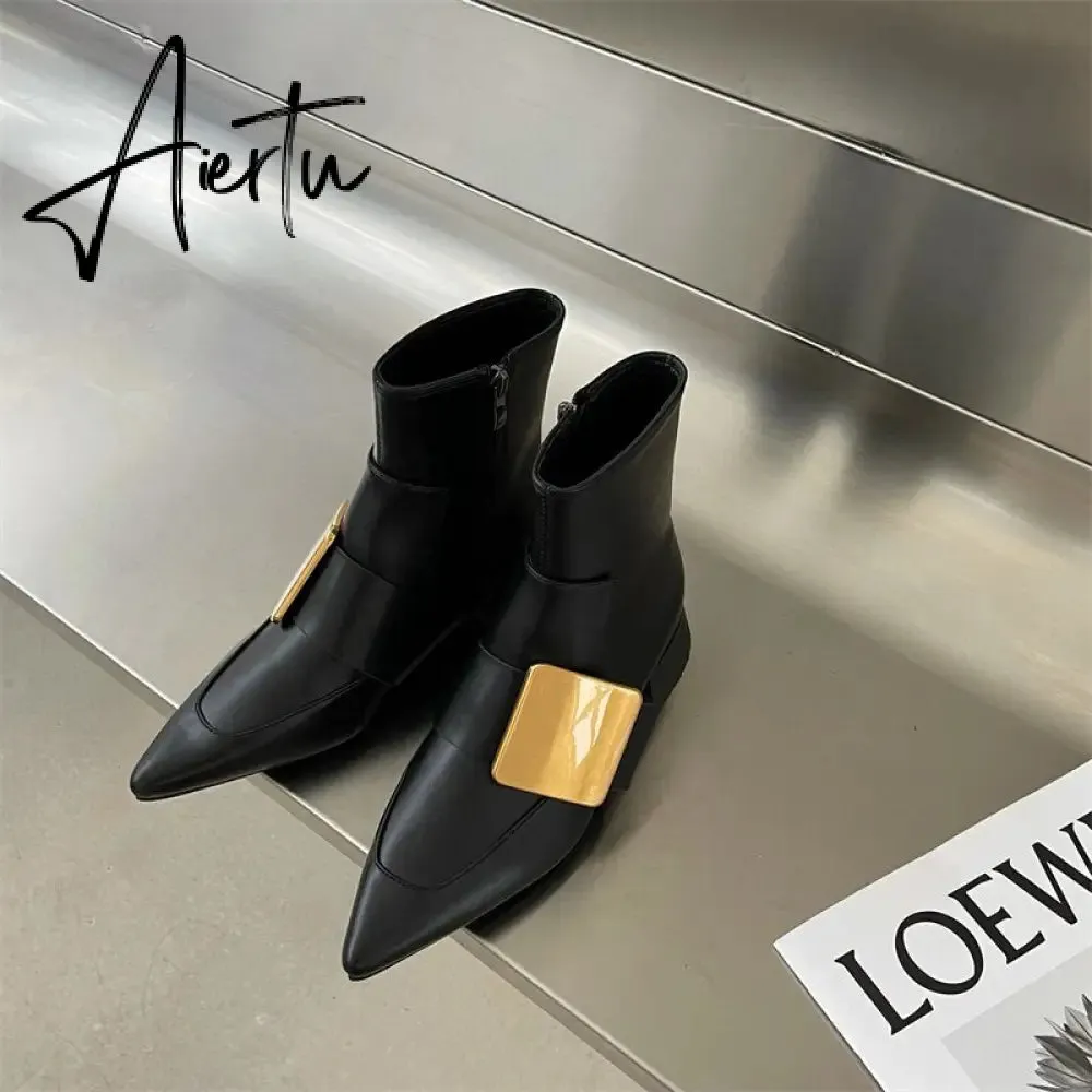 Aiertu New Brand Double Color Zipper Ankle Boots Women Shoe  Pointed Toe Fashion Short Boots Concise Winter Ladies Footwear