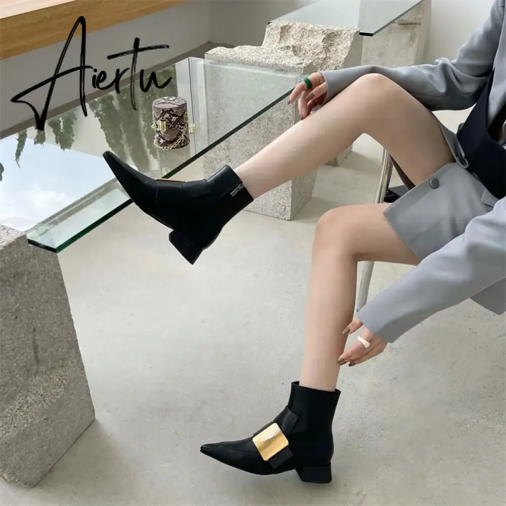 Aiertu New Brand Double Color Zipper Ankle Boots Women Shoe  Pointed Toe Fashion Short Boots Concise Winter Ladies Footwear