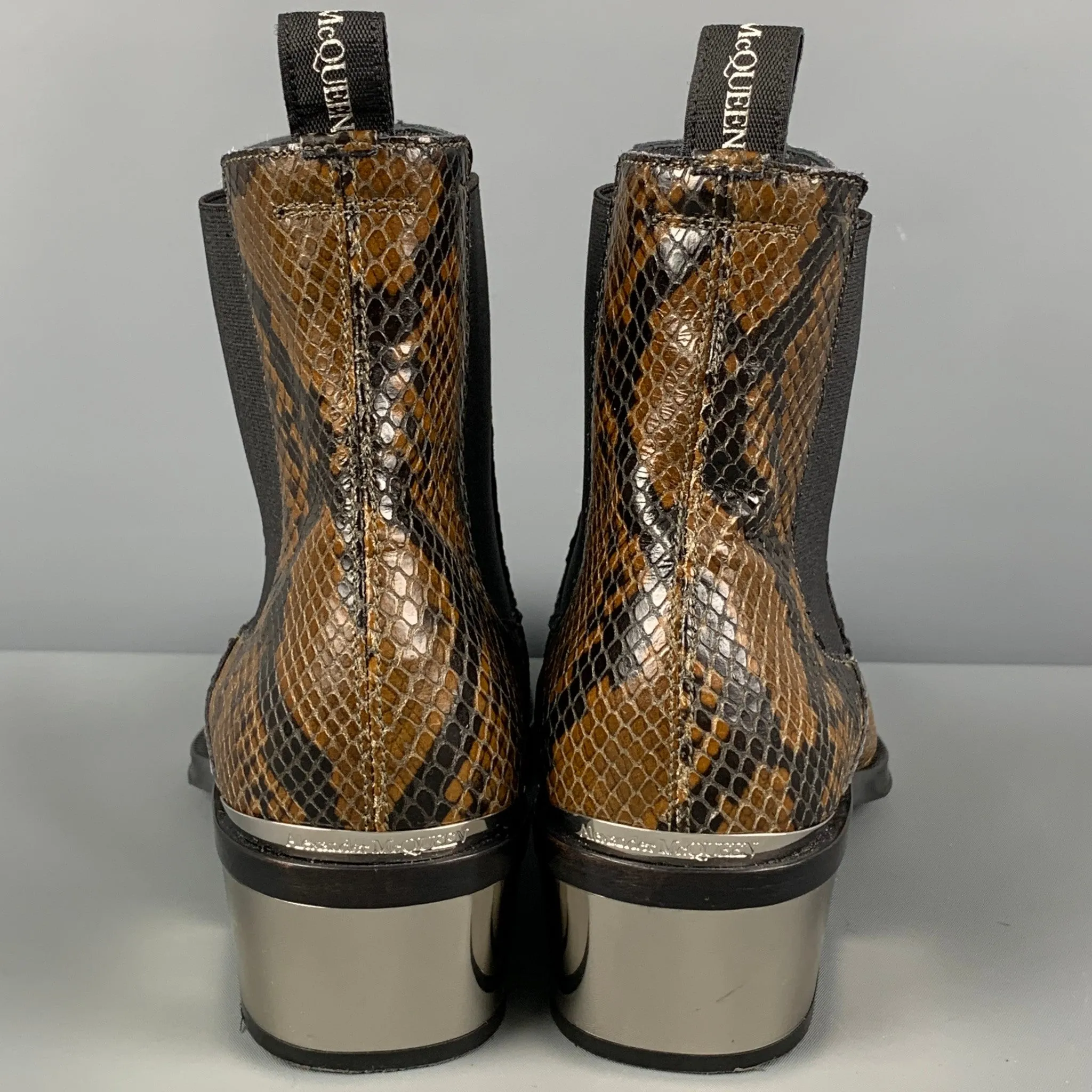 ALEXANDER MCQUEEN Size 8 Brown Black Animal Print Leather Pull On Boots
