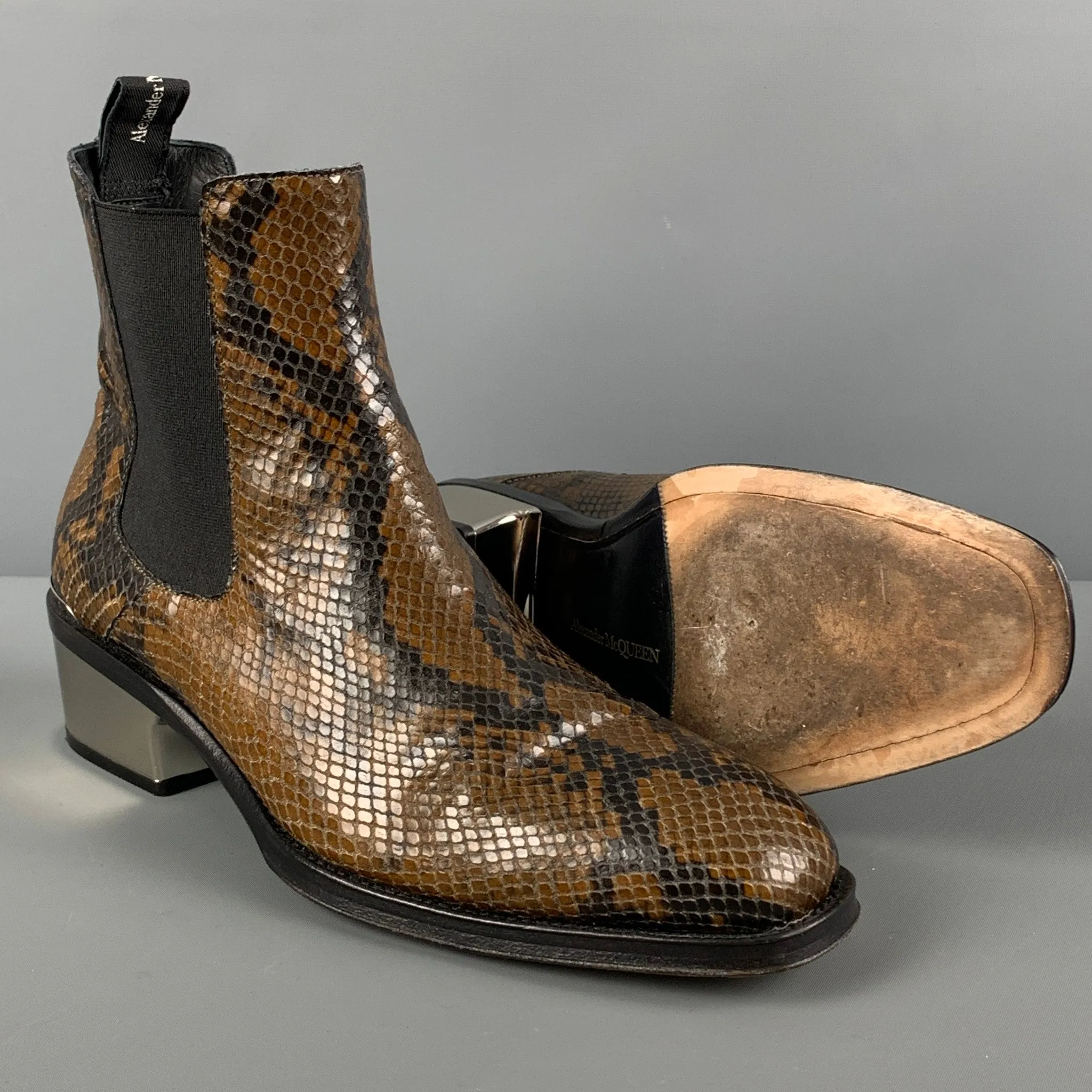 ALEXANDER MCQUEEN Size 8 Brown Black Animal Print Leather Pull On Boots