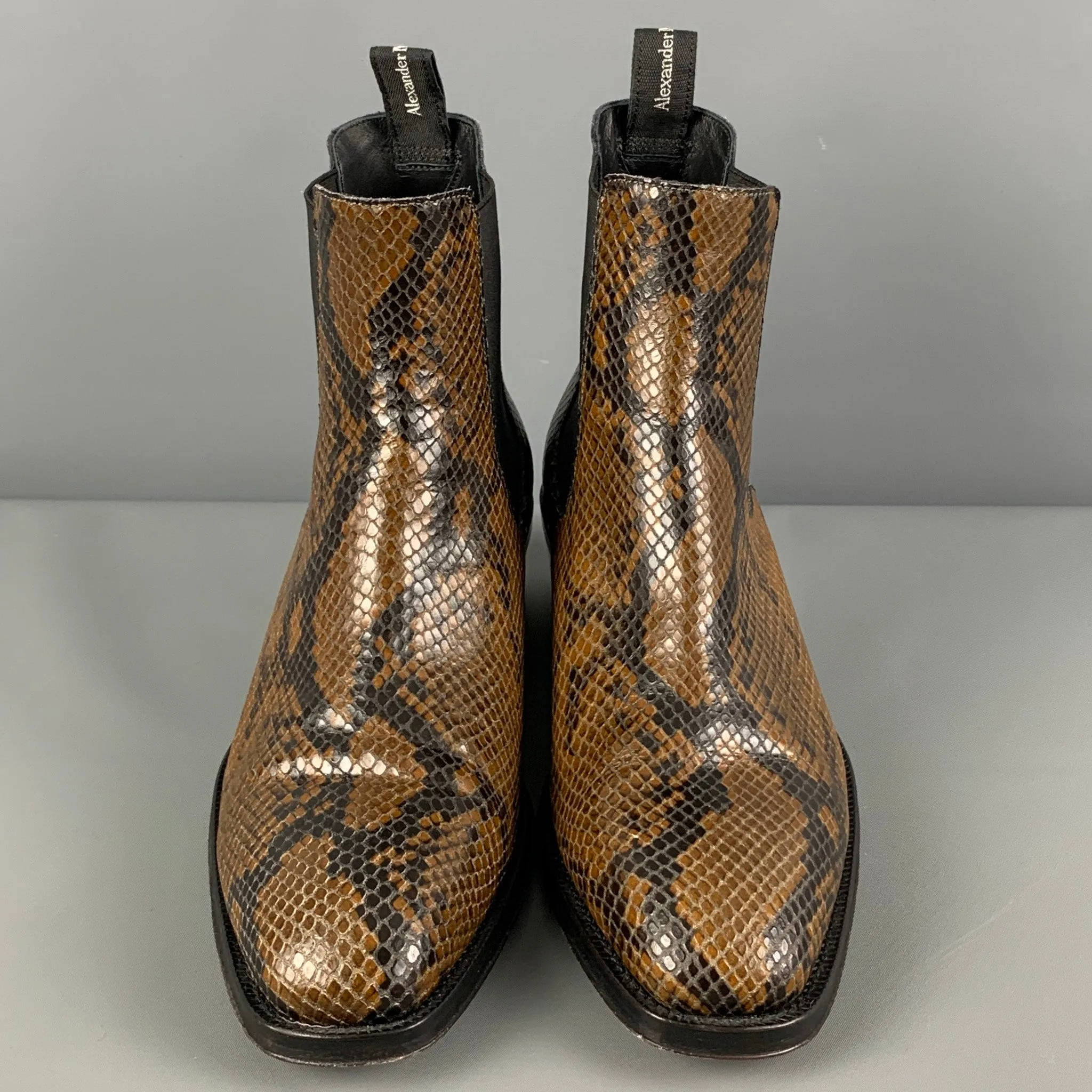 ALEXANDER MCQUEEN Size 8 Brown Black Animal Print Leather Pull On Boots