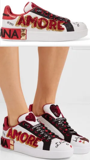 Amore Portofino Embellished Leather Sneakers