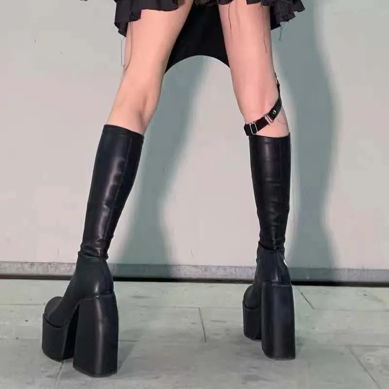 Amozae-Back To School Gifts Thick Heels Chunky High Boots