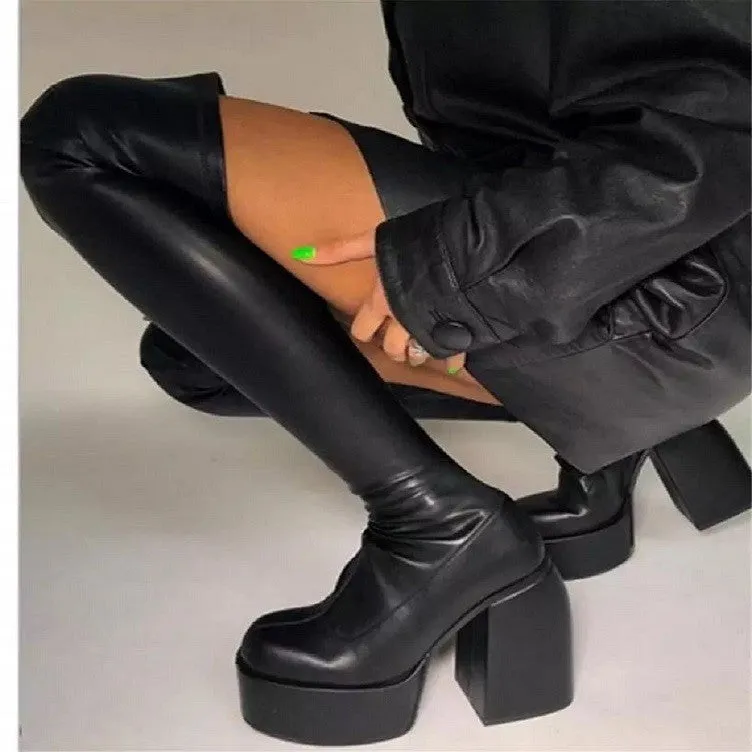 Amozae-Back To School Gifts Thick Heels Chunky High Boots