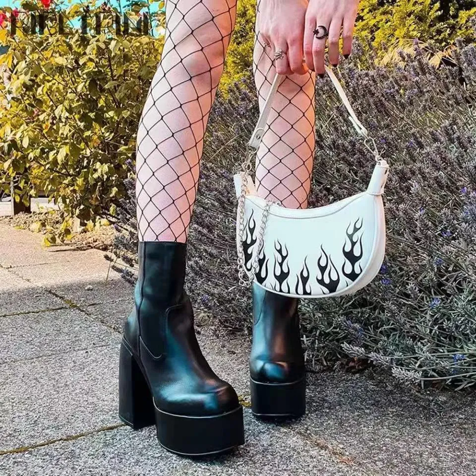 Amozae-Back To School Gifts Thick Heels Chunky High Boots