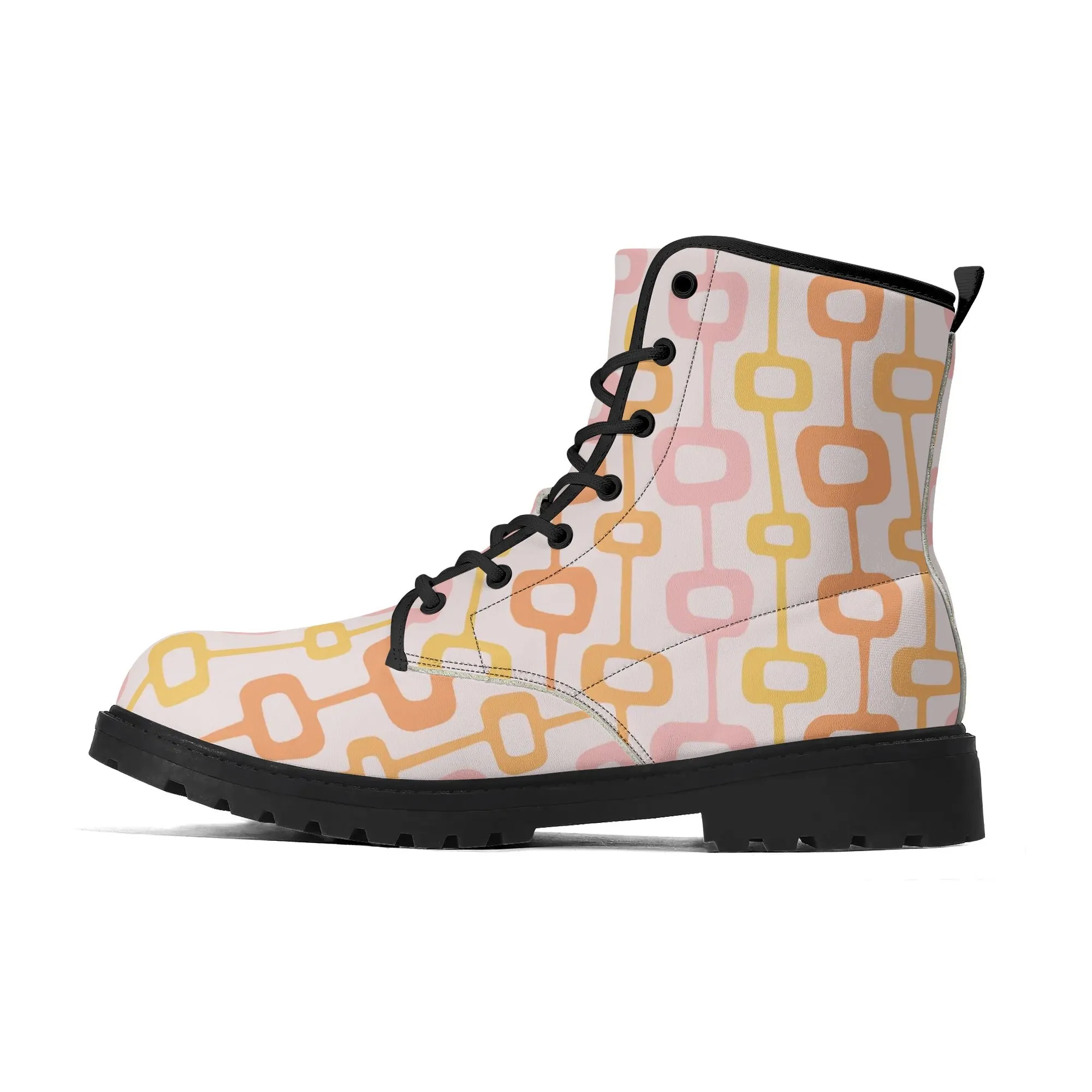 Atomic Cat, Retro Mid Mod, Pink, Orange, Yellow Geometric Hip Womens Boots