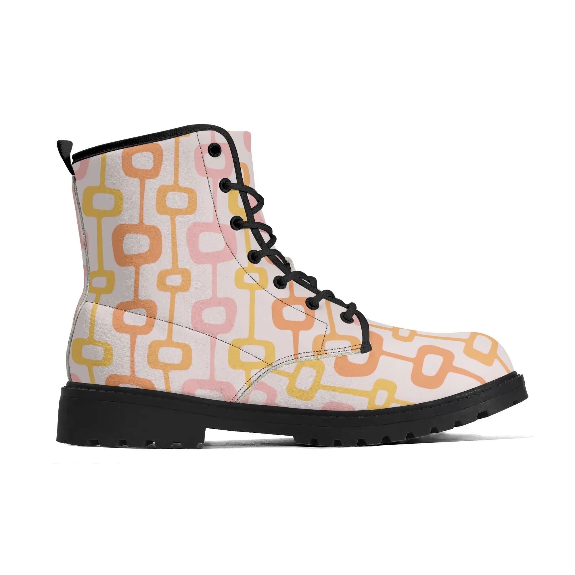 Atomic Cat, Retro Mid Mod, Pink, Orange, Yellow Geometric Hip Womens Boots