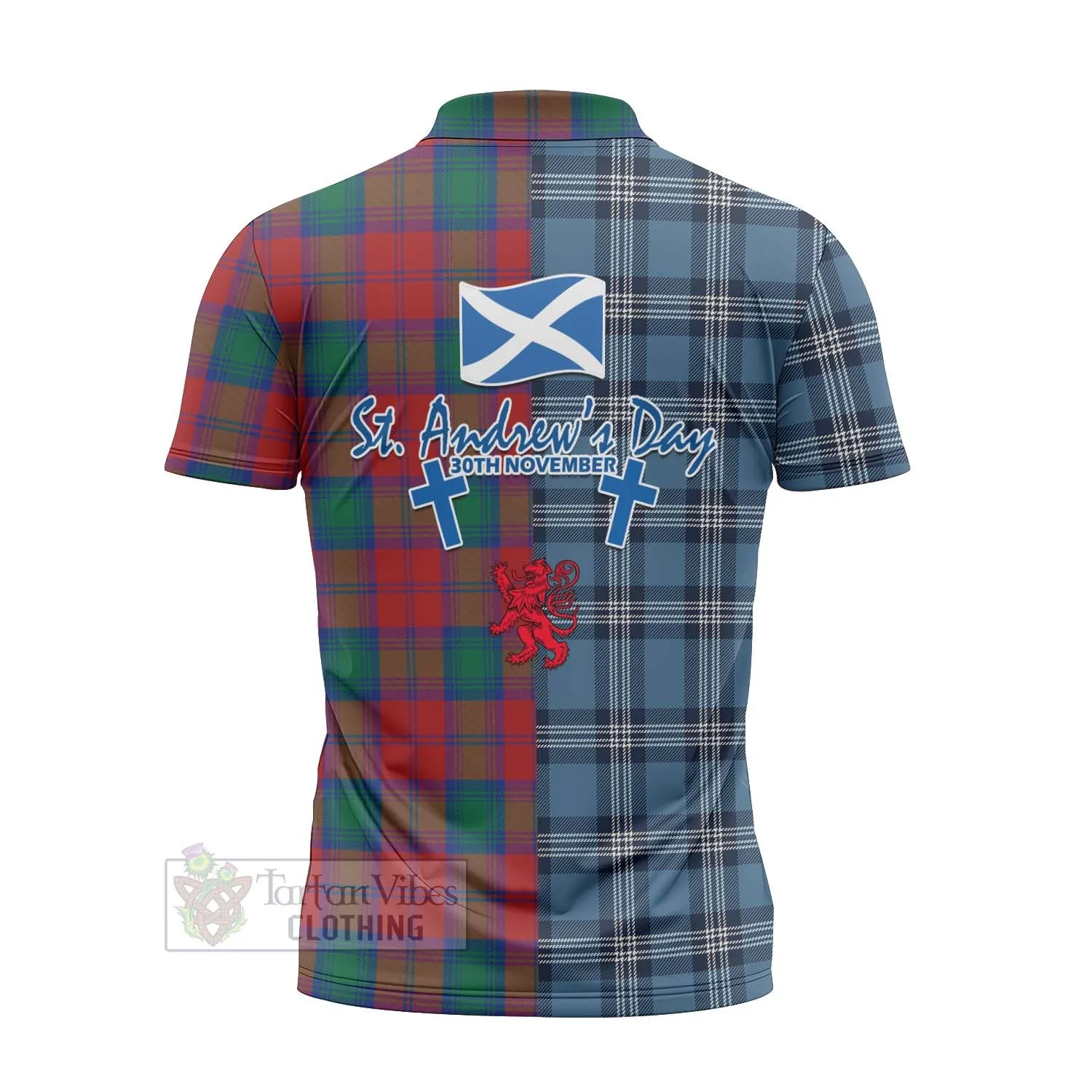 Auchinleck (Affleck) Tartan Zipper Polo Shirt Happy St. Andrew's Day Half Tartan Style