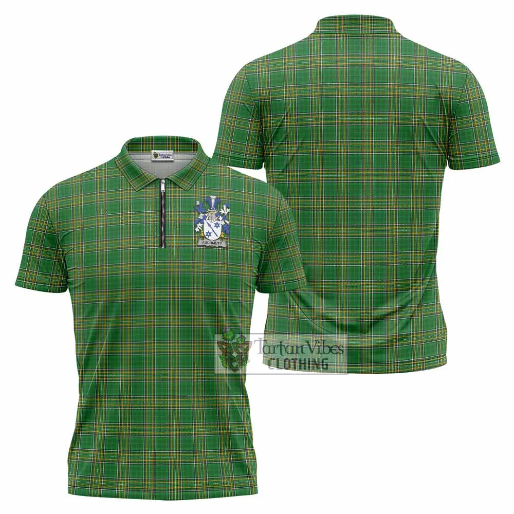 Auchmuty Irish Clan Tartan Zipper Polo Shirt with Coat of Arms