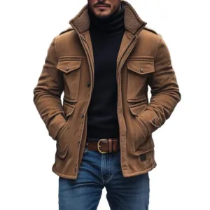 BACKWOODS | Men's Patchwork Suede Fleece Collar Multi-Pocket Zipper Coat