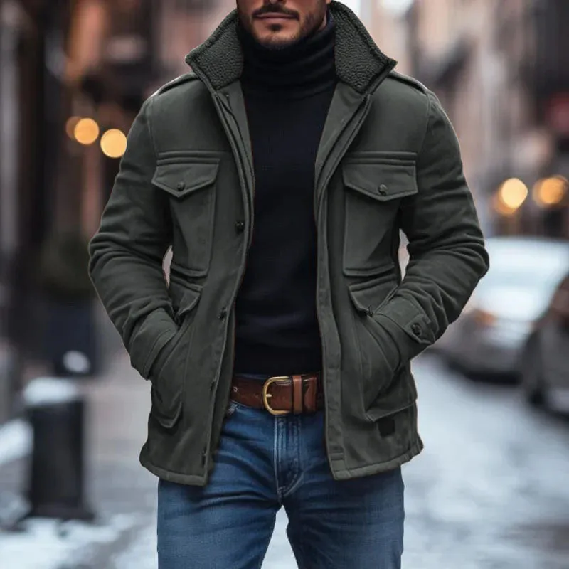 BACKWOODS | Men's Patchwork Suede Fleece Collar Multi-Pocket Zipper Coat