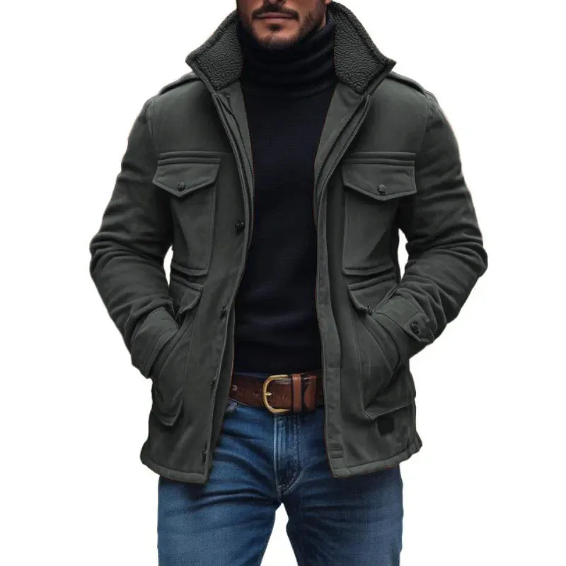 BACKWOODS | Men's Patchwork Suede Fleece Collar Multi-Pocket Zipper Coat