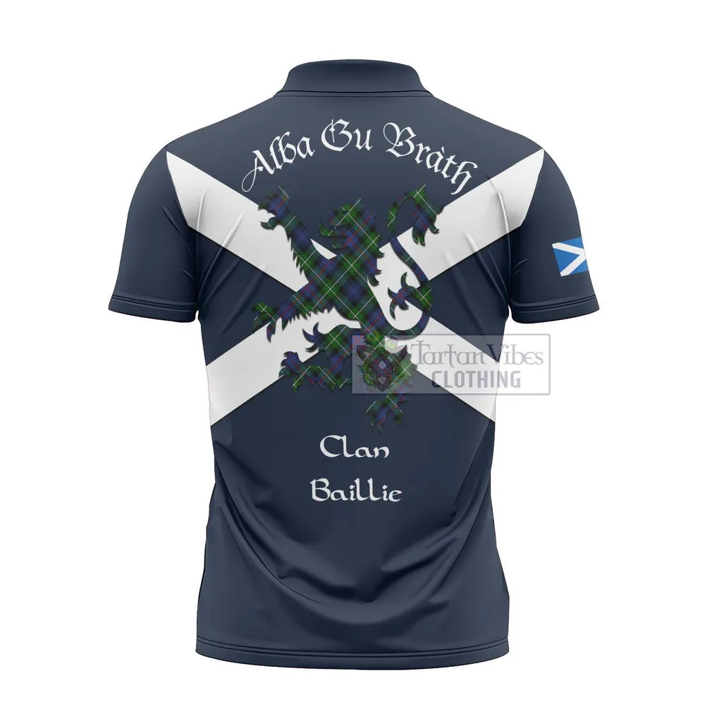 Baillie (Bailey) Tartan Lion Rampant Zipper Polo Shirt Proudly Display Your Heritage with Alba Gu Brath and Clan Name