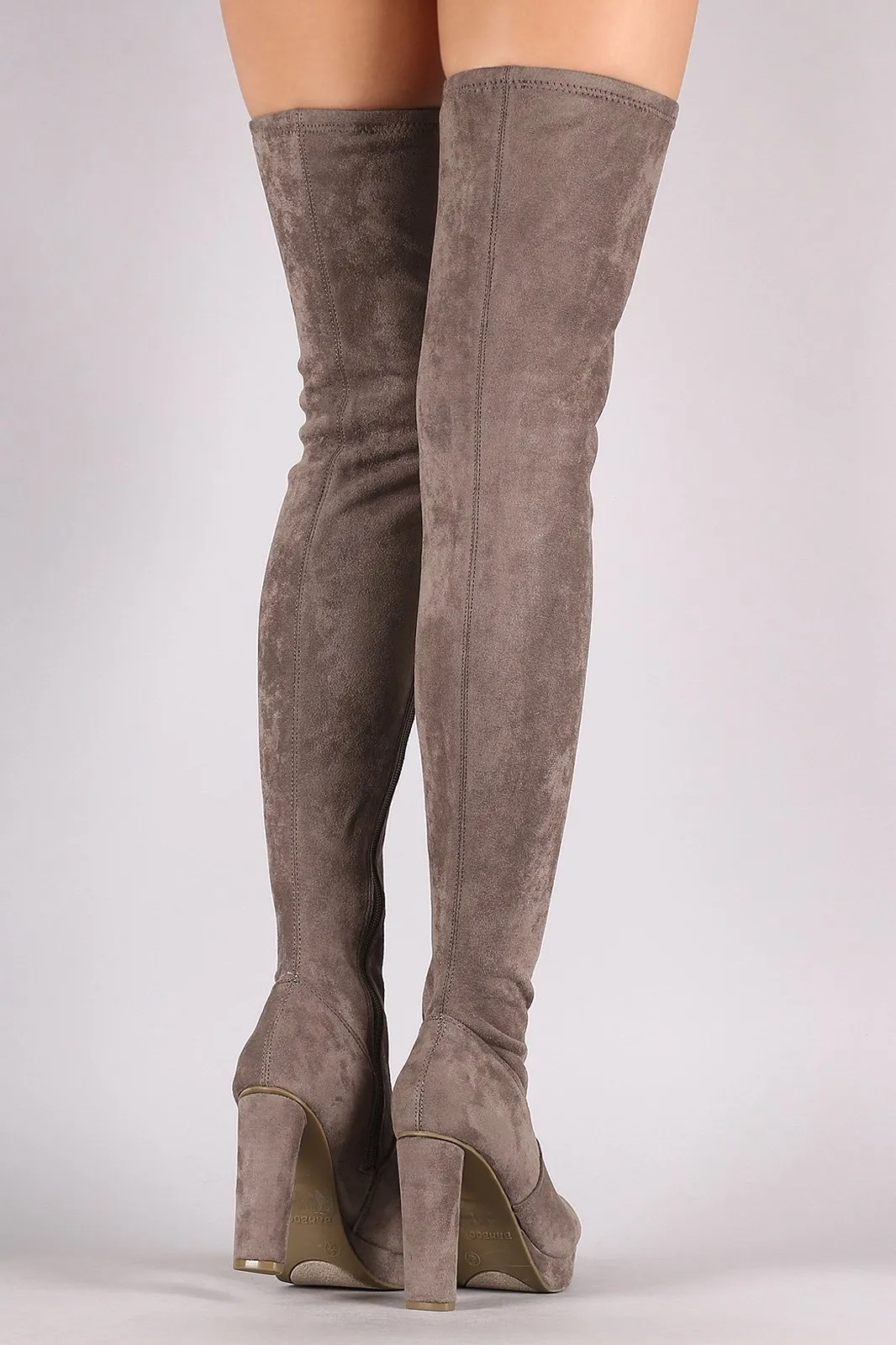 Bamboo Suede Almond Toe Chunky Heeled Over-The-Knee Boots