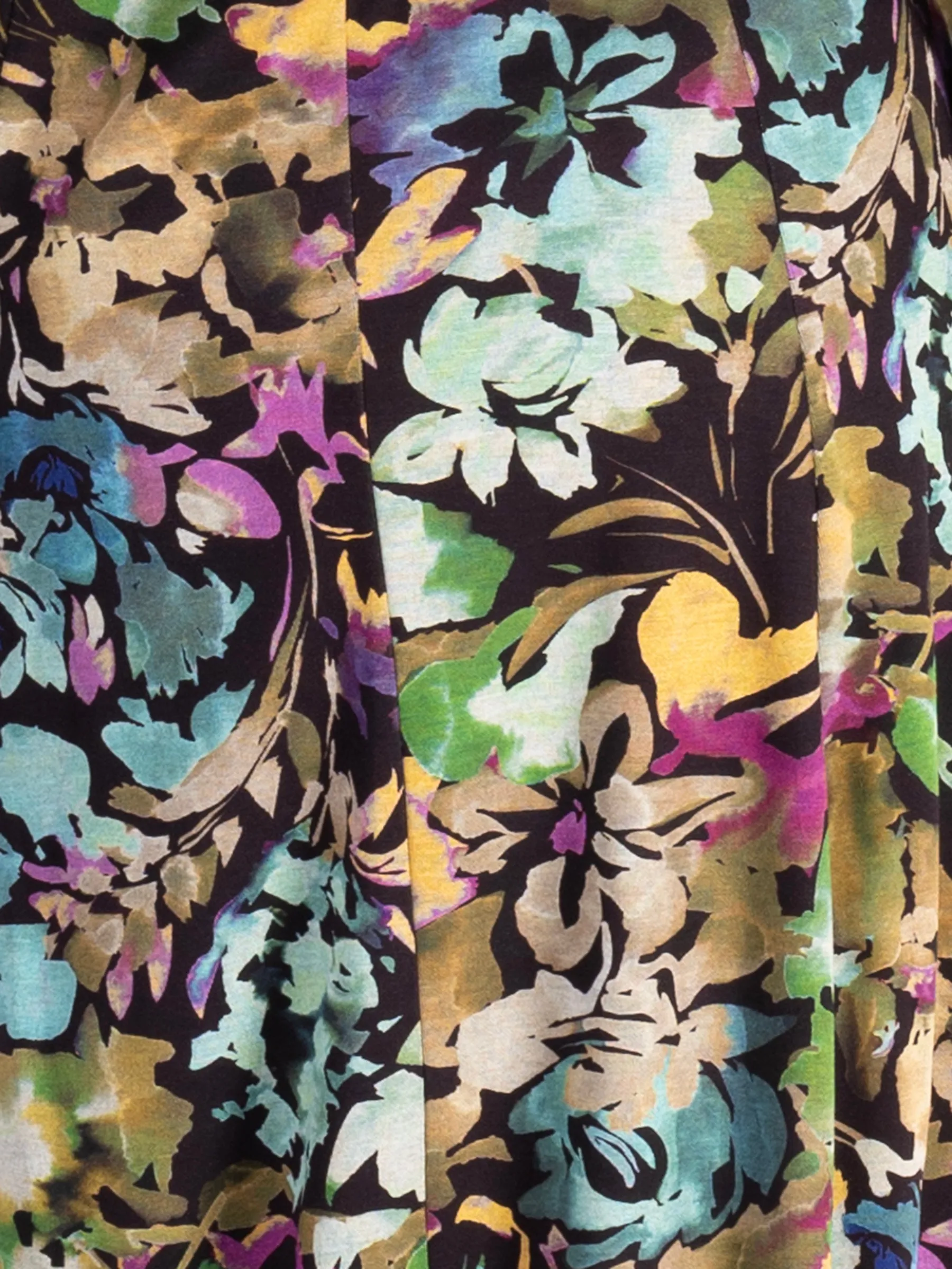 Black & Multi Garden Floral Notch Neck Zip-Front Balloon Dress