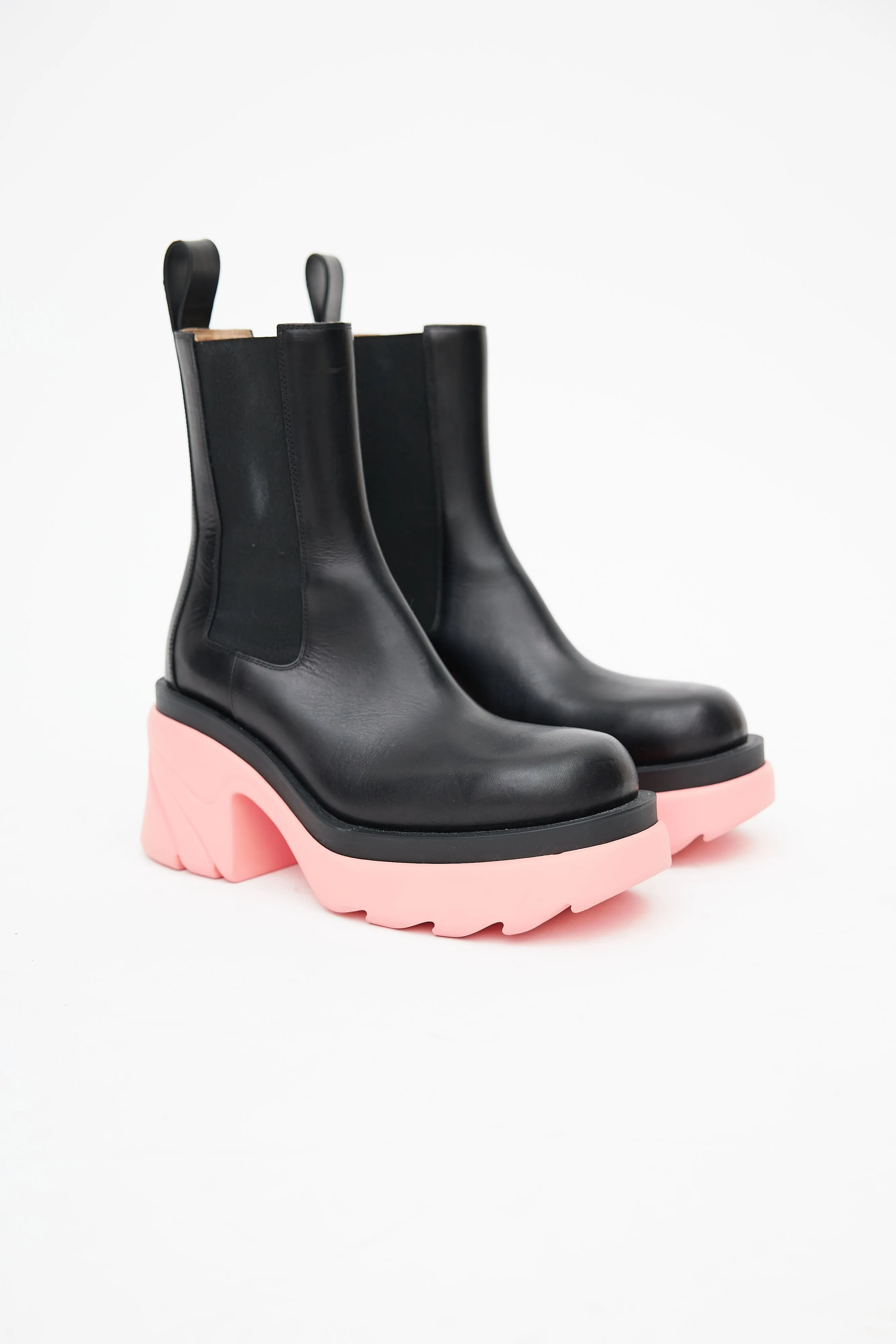 Black & Pink Leather Flash Platform Chelsea Boot