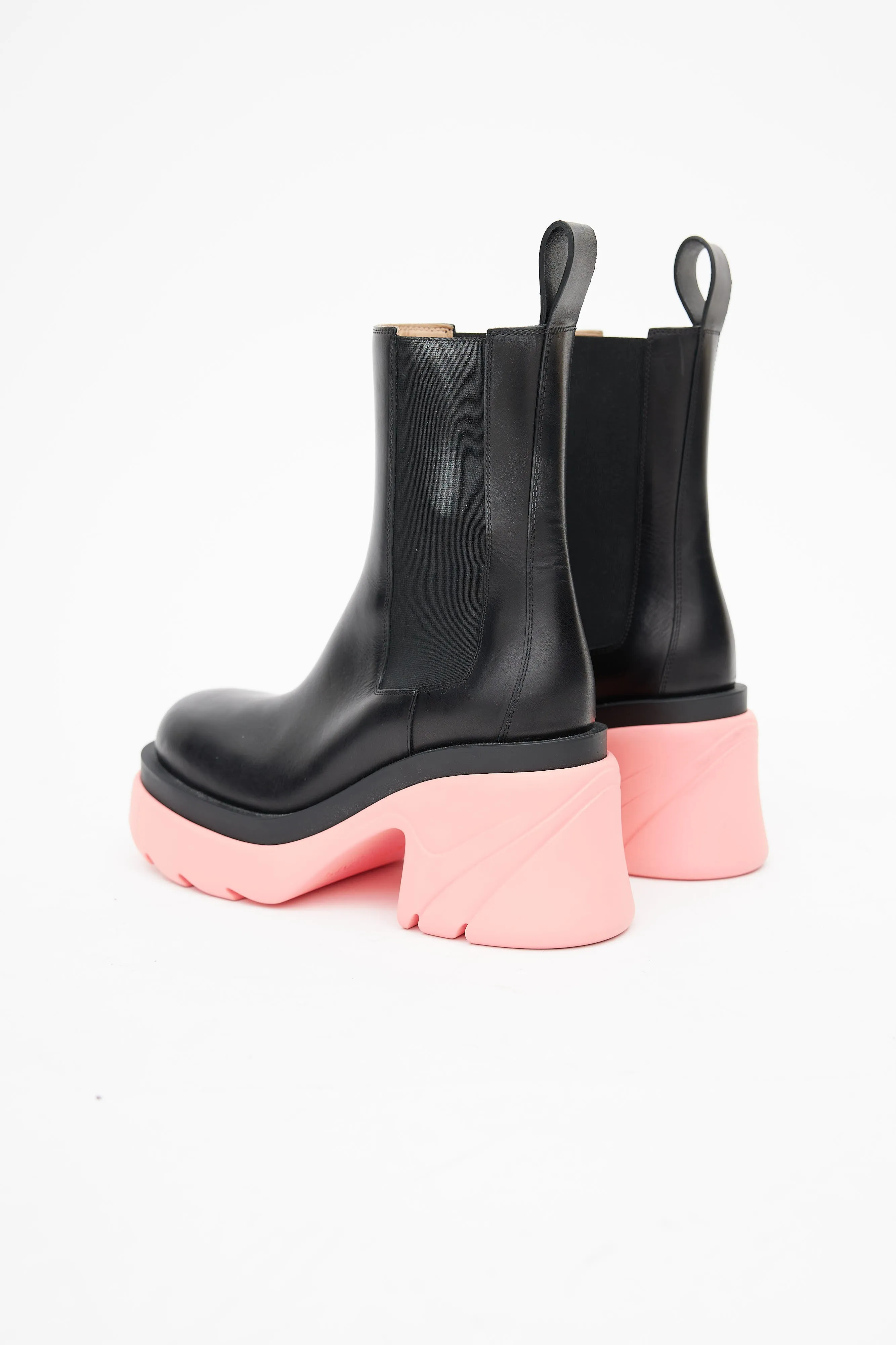Black & Pink Leather Flash Platform Chelsea Boot
