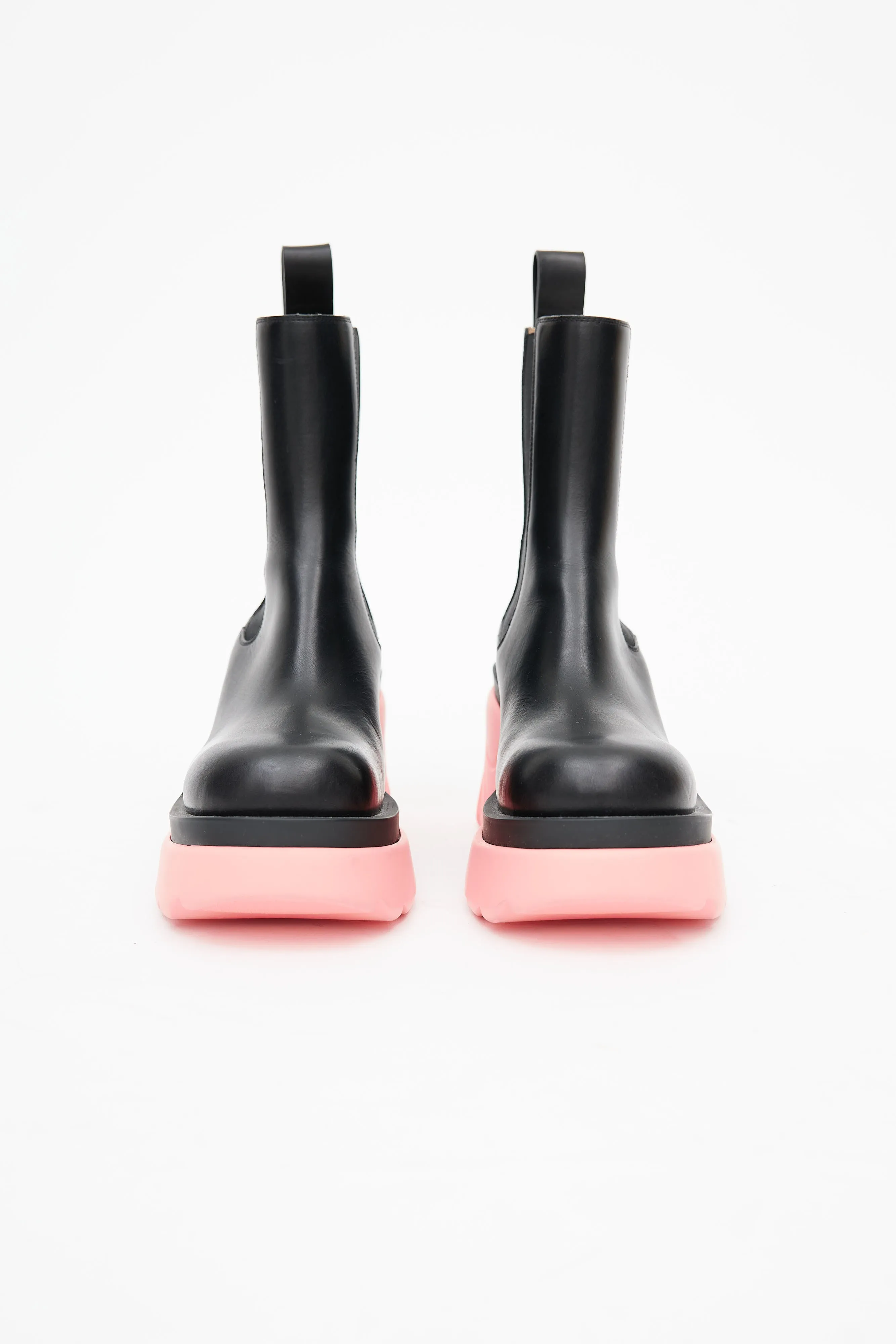 Black & Pink Leather Flash Platform Chelsea Boot