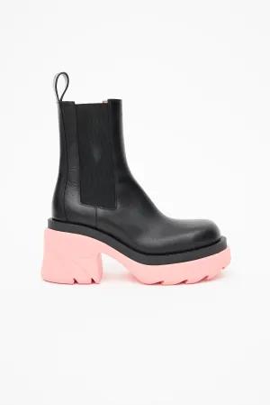 Black & Pink Leather Flash Platform Chelsea Boot